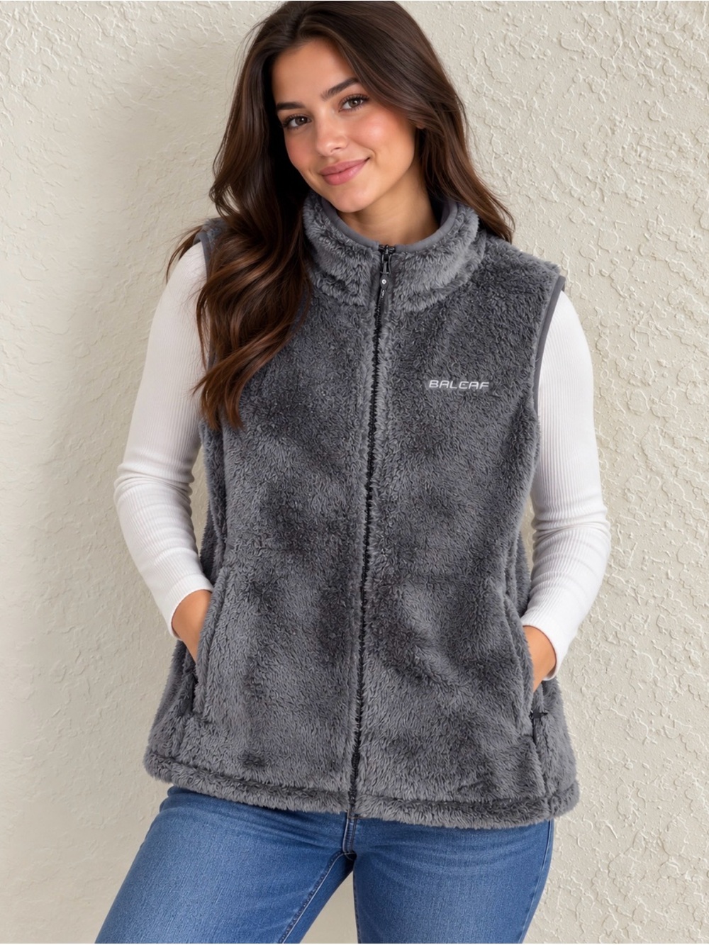 Baleaf Women's Plush Zip-Up Vest in Charcoal Gray